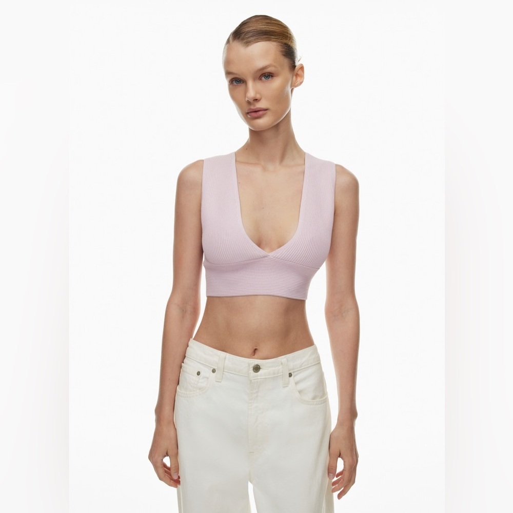 Babaton Light Lavender Ribbed V Neck Cropped Tank Clean Girl Minimalist Top 2XS